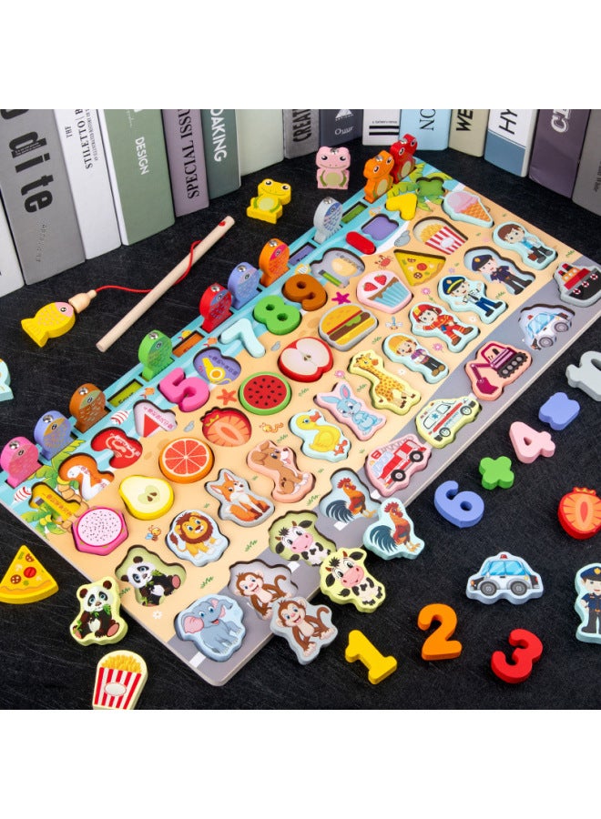 Wooden Multifunctional Logarithmic Board Magnetic Fishing Children's Digital Computing Shape Matching Cognitive Early Education Educational Toys-Color:Beautiful Logarithmic Plate - Image 4