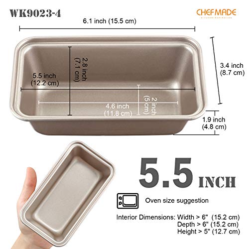 CHEFMADE Mini Loaf Pan Set 55Inch 4Pcs NonStick Rectangle Bread and Cake Bakeware for Oven and Instant Pot Baking Champagne Gold - Image 3