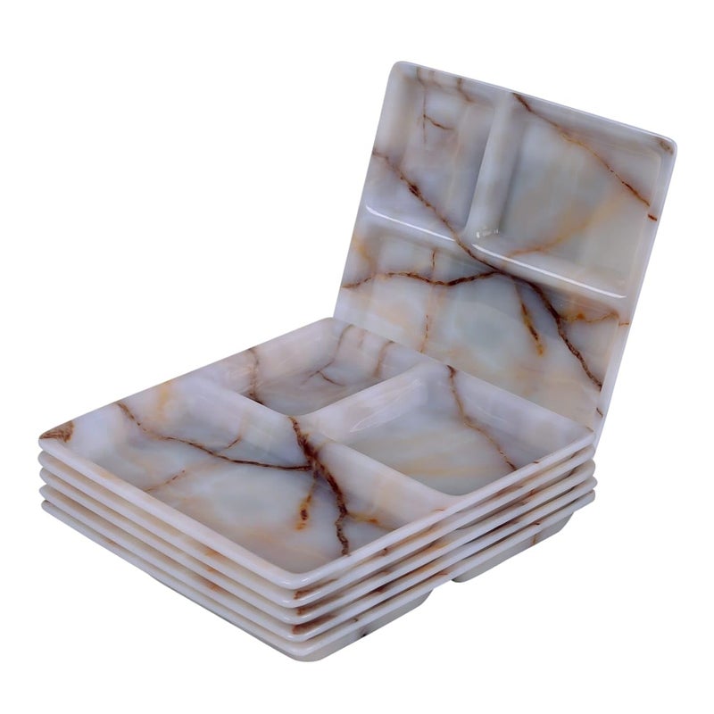 CORNET Acrylic Marble 3Section Plate | Plate with Compartments | Bhojan Thali |2 Sections Divided Mess Trays for Kids Lunch, Camping, Events & Every Day () - Image 3