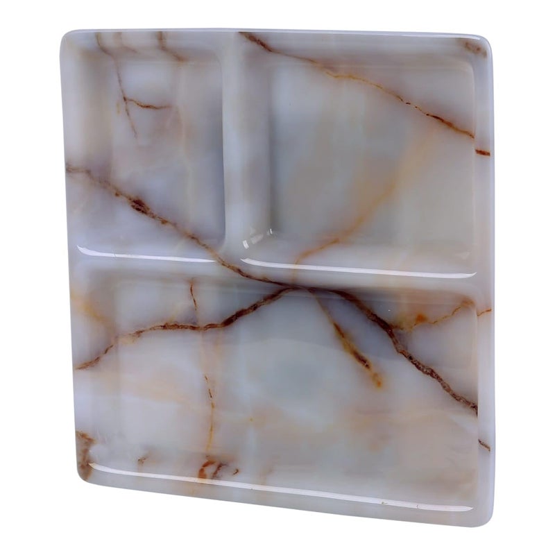 CORNET Acrylic Marble 3Section Plate | Plate with Compartments | Bhojan Thali |2 Sections Divided Mess Trays for Kids Lunch, Camping, Events & Every Day () - Image 1