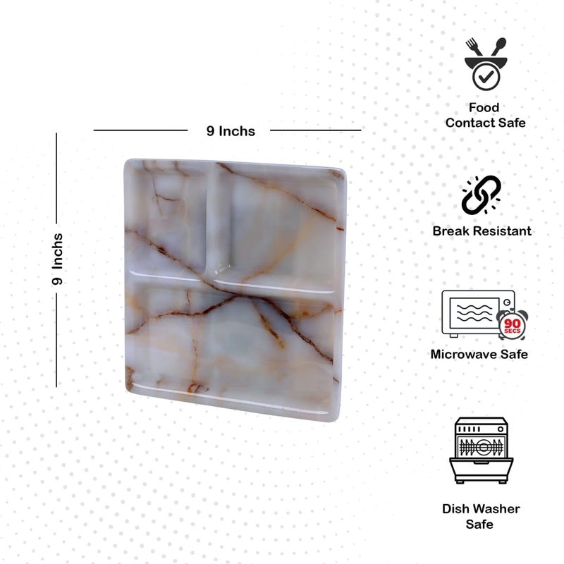 CORNET Acrylic Marble 3Section Plate | Plate with Compartments | Bhojan Thali |2 Sections Divided Mess Trays for Kids Lunch, Camping, Events & Every Day () - Image 4