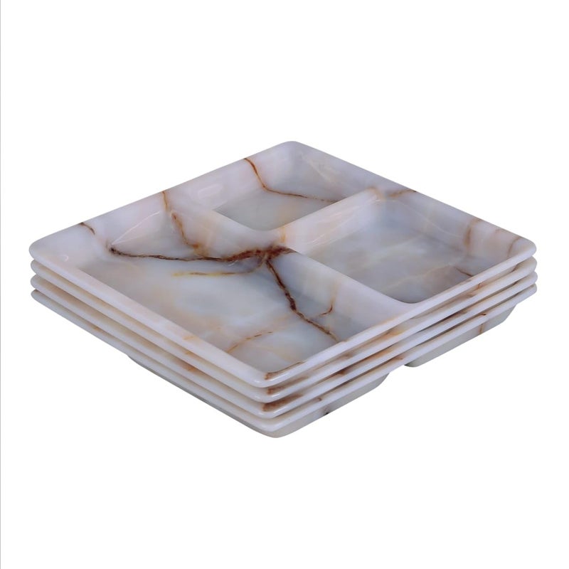 CORNET Acrylic Marble 3Section Plate | Plate with Compartments | Bhojan Thali |2 Sections Divided Mess Trays for Kids Lunch, Camping, Events & Every Day () - Image 2
