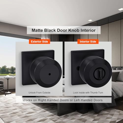 Haidms 6 Pack Black Door Knobs Interior, Privacy Interior Door Knob for Bedroom or Bathroom, Matte Black Door Knobs - Image 2