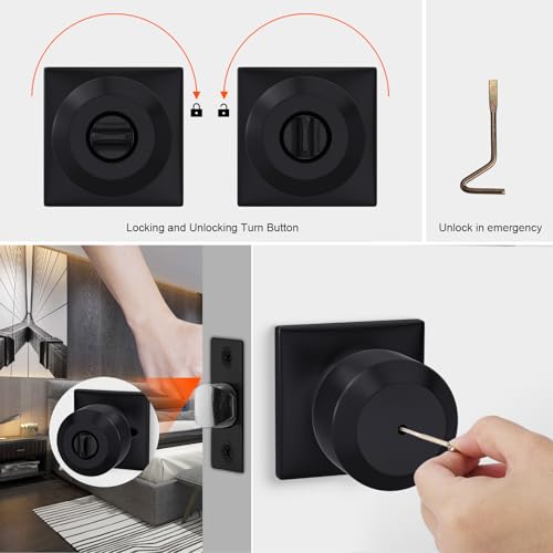 Haidms 6 Pack Black Door Knobs Interior, Privacy Interior Door Knob for Bedroom or Bathroom, Matte Black Door Knobs - Image 5