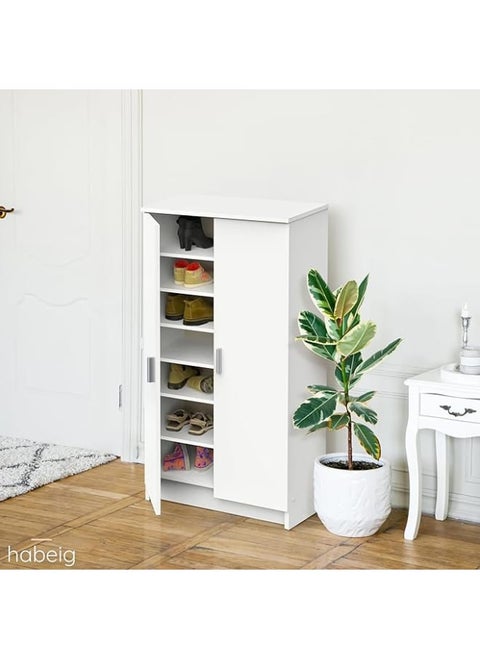White Wooden Shoe Cabinet – Multi-Purpose Storage Cupboard for Hallway, Bedroom, or Entryway.