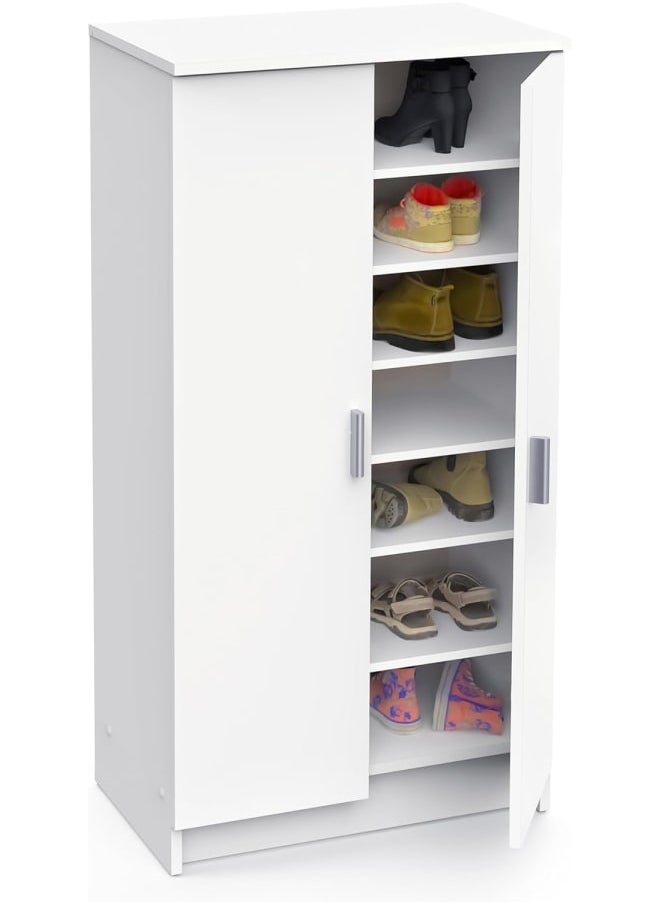 White Wooden Shoe Cabinet – Multi-Purpose Storage Cupboard for Hallway, Bedroom, or Entryway.