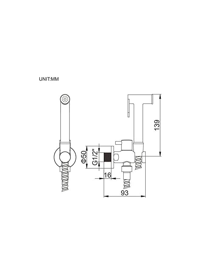 The Bros M22015R Concealed Handheld Bidet Sprayer Kit, Muslim Bidet Spray with Shattaf Sprayer, Shower Hose, Single Cold Water Only, Chrome, Silver - Image 2