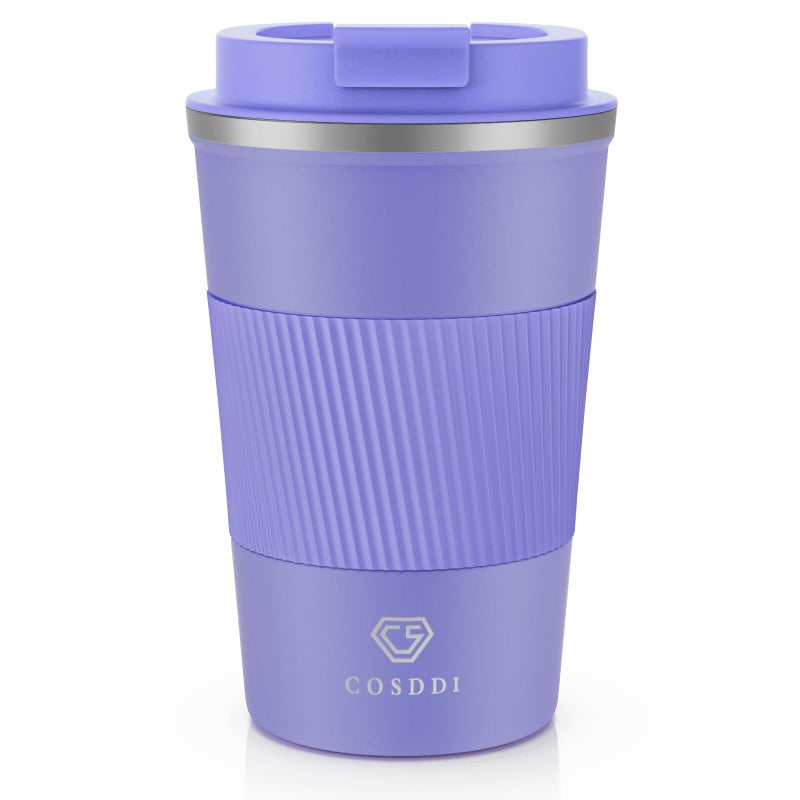 CS COSDDI Travel Mugs Insulated Coffee Cup with Leakproof Lid  Reusable Coffee Cups Travel  Car Coffee Cup  Stainless Steel Coffee Mug for Hot and Cold Water and Tea 380ml