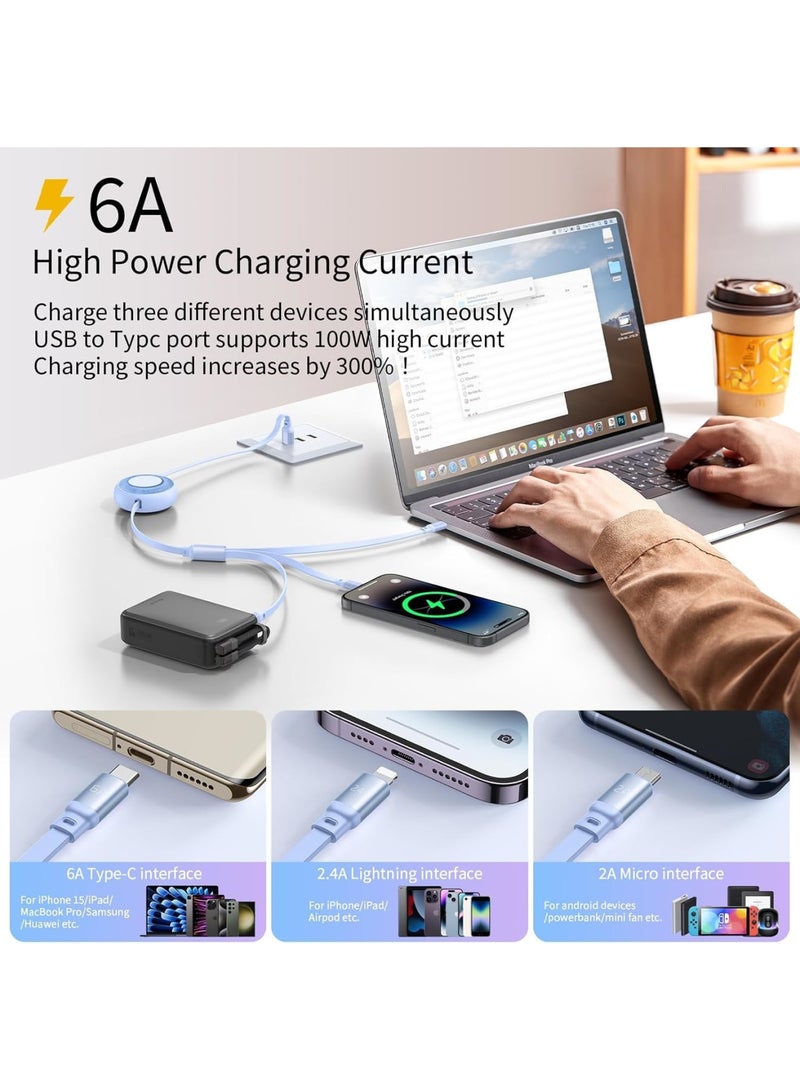 66W/6A Multi Charging Cable, Retractable Coiled Multi Charging Cable 3 in 1 Charger Cord with USB C/Micro USB Port for iPhone 15/15 Pro/15 Pro Max, Samsung Galaxy S23, iPad, Kindle - Image 3