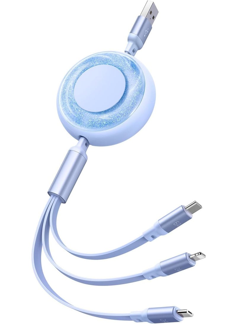 66W/6A Multi Charging Cable, Retractable Coiled Multi Charging Cable 3 in 1 Charger Cord with USB C/Micro USB Port for iPhone 15/15 Pro/15 Pro Max, Samsung Galaxy S23, iPad, Kindle - Image 1