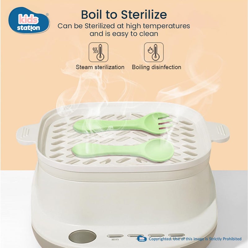 Kids Station 2 Piece Portable Silicone Baby Feeding Set -Fork - Spoon - Make Mealtime Fun and Easy for Your Little One - Portable and Diaper Bag Friendly - Mealtime Essentials (Green) - Image 4