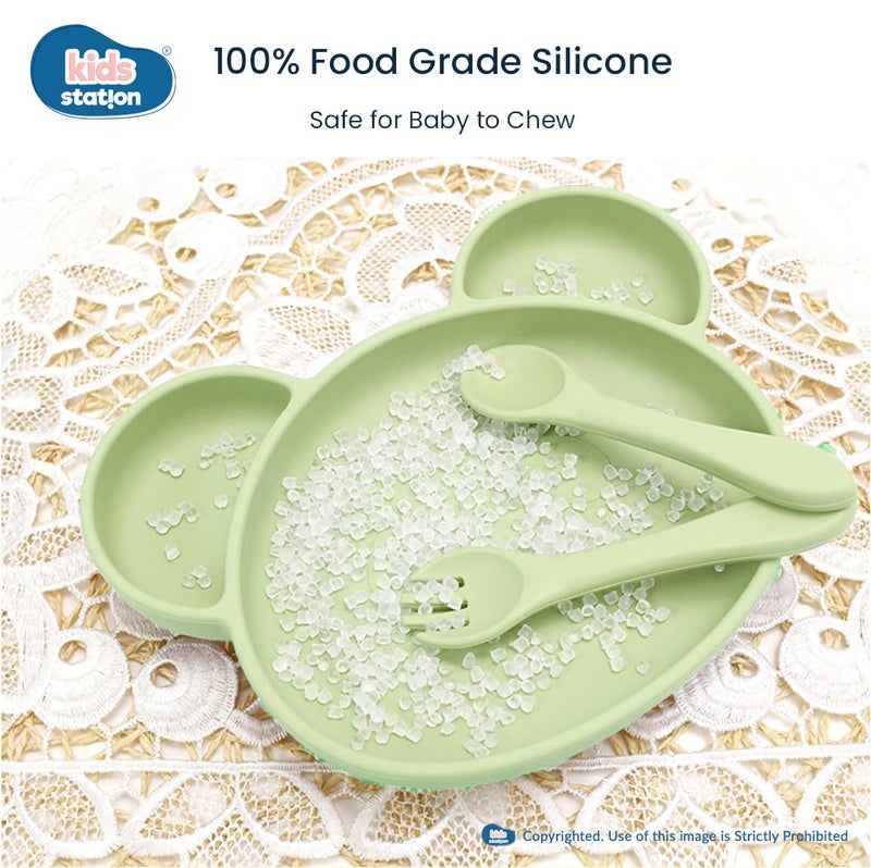 Kids Station 2 Piece Portable Silicone Baby Feeding Set -Fork - Spoon - Make Mealtime Fun and Easy for Your Little One - Portable and Diaper Bag Friendly - Mealtime Essentials (Green) - Image 5
