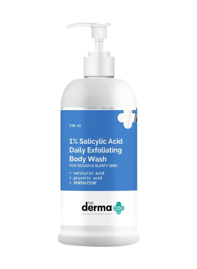 THE derma Co 1% Salicylic Acid Daily Exfoliating Body Wash with Salicylic Acid, Glycolic Acid And PENTAVITIN® - 250ml | | Helps to Prevent Body Acne And Cleanse Skin  - Image 1