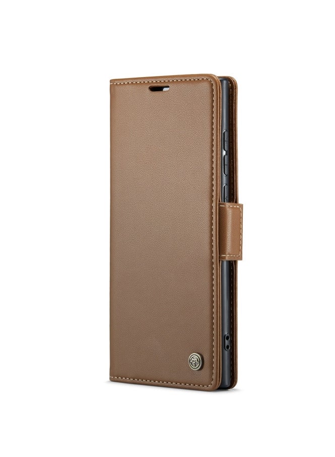 CaseMe Flip Wallet Case For Samsung Galaxy S24 Ultra, [RFID Blocking] PU Leather Wallet Flip Folio Case with Card Holder Kickstand Shockproof Phone Cover (Brown) - Image 2