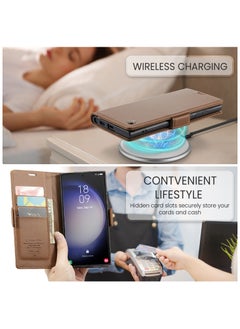 CaseMe Flip Wallet Case For Samsung Galaxy S24 Ultra, [RFID Blocking] PU Leather Wallet Flip Folio Case with Card Holder Kickstand Shockproof Phone Cover (Brown)  - Image 4