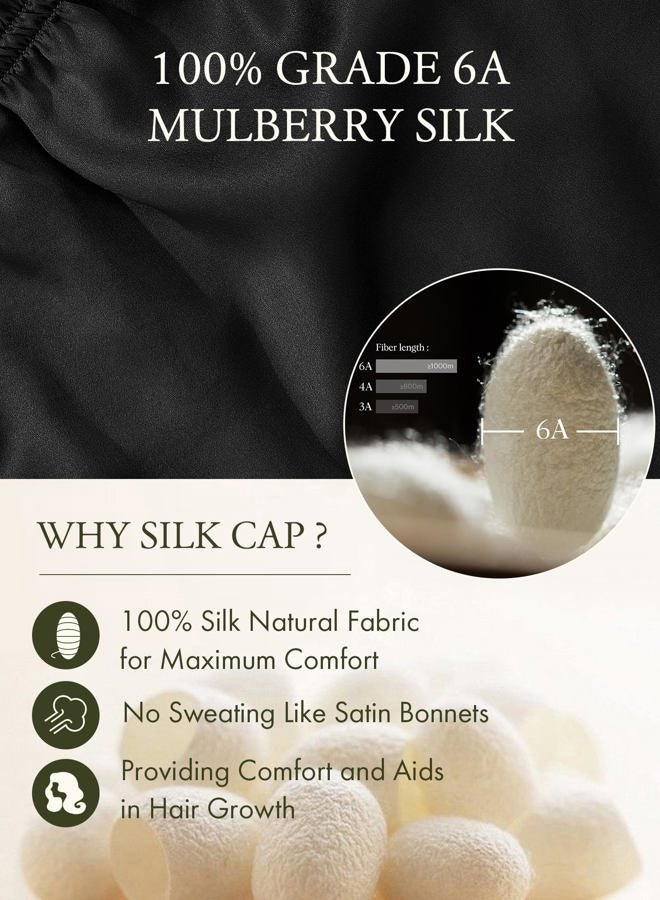 LilySilk غطاء نوم حرير طويل جداً للنساء بونيت ناعم قابل للتعديل للشعر المجعد والطويل - حزام مرن ناعم، أسود - Image 5