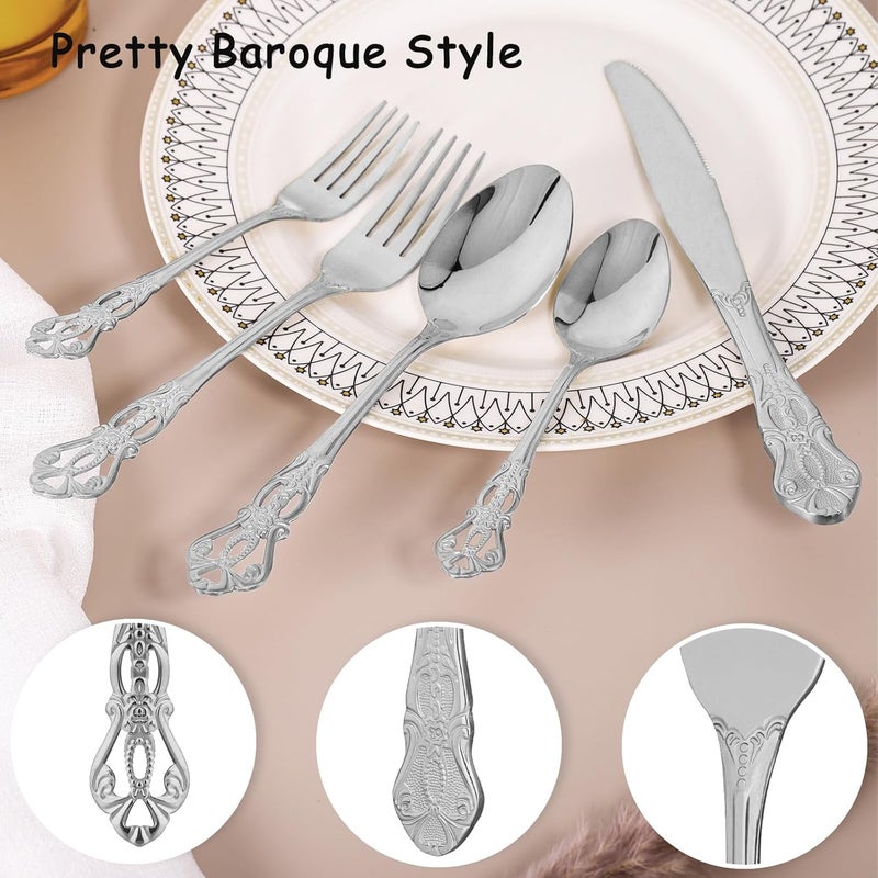 ROMAWARE Silverware Set for 4 Stainless Steel Gorgeous Retro Royal Flatware Set 20Pieces Cutlery Tableware set Kitchen utensils set Include Spoons And Forks Set Mirror Finish Dishwasher Safe - Image 3