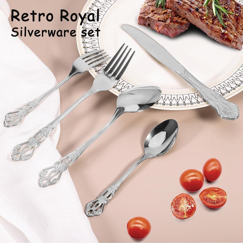 ROMAWARE Silverware Set for 4 Stainless Steel Gorgeous Retro Royal Flatware Set 20Pieces Cutlery Tableware set Kitchen utensils set Include Spoons And Forks Set Mirror Finish Dishwasher Safe - Image 4
