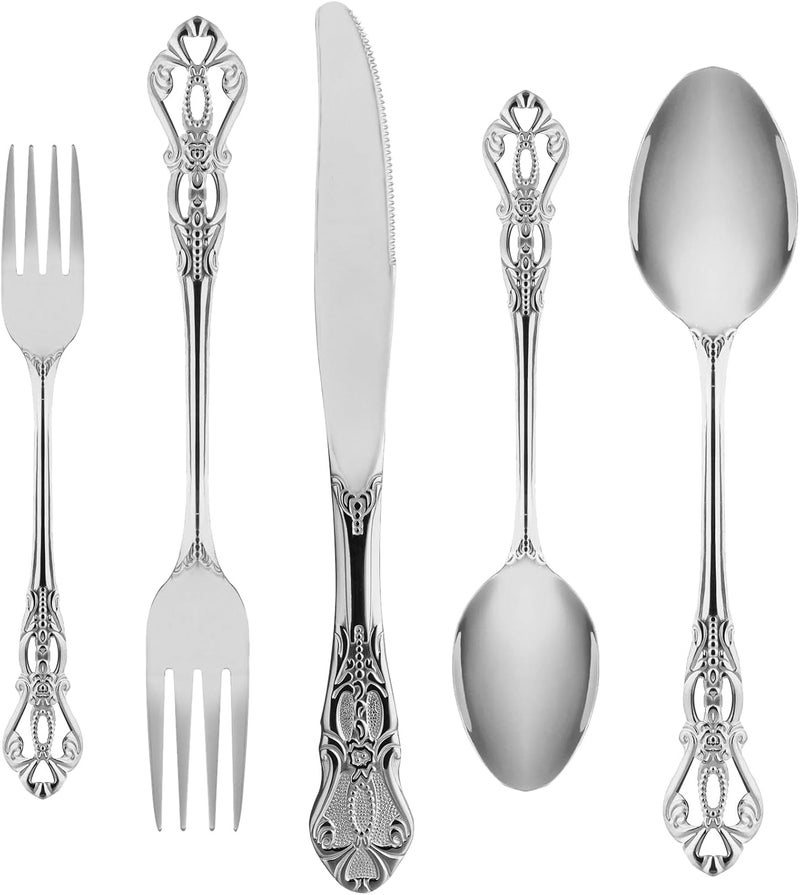 ROMAWARE Silverware Set for 4 Stainless Steel Gorgeous Retro Royal Flatware Set 20Pieces Cutlery Tableware set Kitchen utensils set Include Spoons And Forks Set Mirror Finish Dishwasher Safe - Image 1