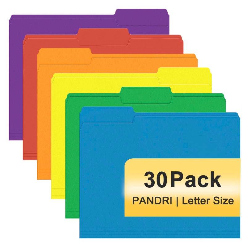PANDRI File Folder, PANDRI 30 Pack Colored File Folder, 1/3 Cut Tabs, Letter Size, Assorted 6 Colors Filing Folder for Office School Business - Image 1