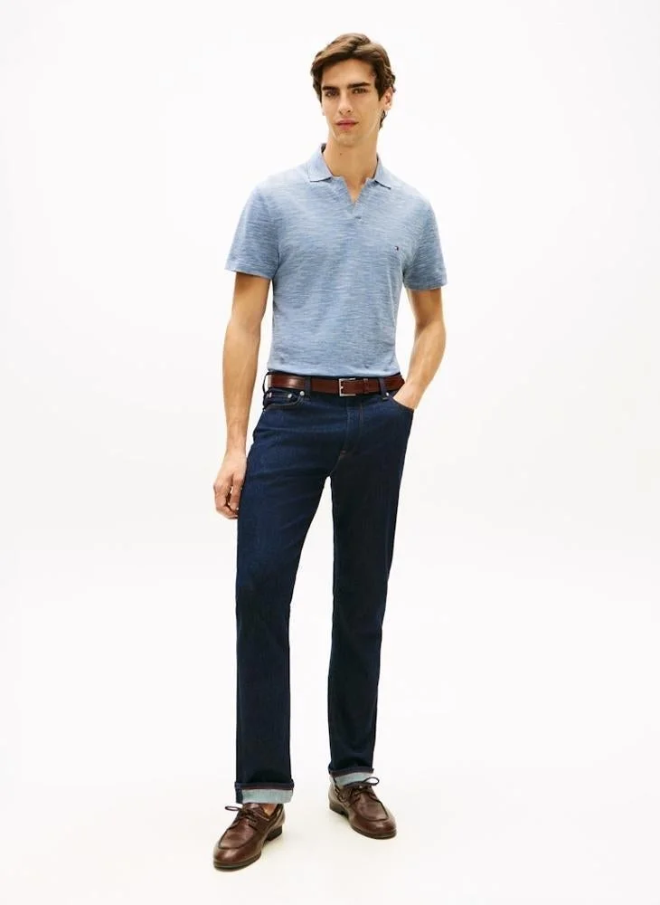 Tommy Hilfiger Blue Jean / White Regular Fit Textured Oxford Pique Polo Shirt for Men | Best Price UAE
