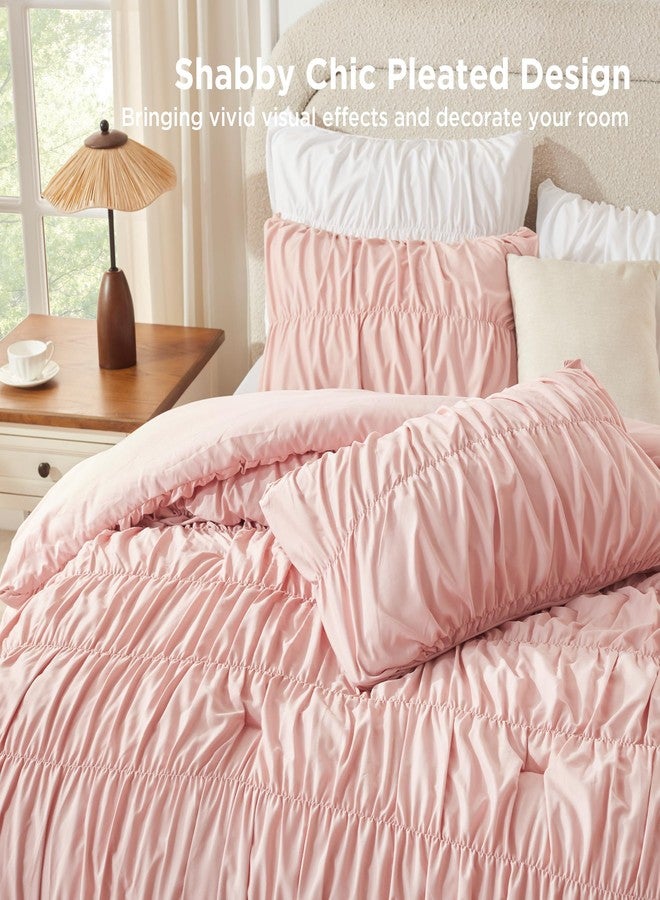 Andency Ruched Blush Pink Full Size Comforter Sets, Shabby Chic Pleatd Bedding Sets 3 Pieces, Lightweight Soft Boho Ruffle Bed Set for Girls, Kids, Women, All Season - Image 5
