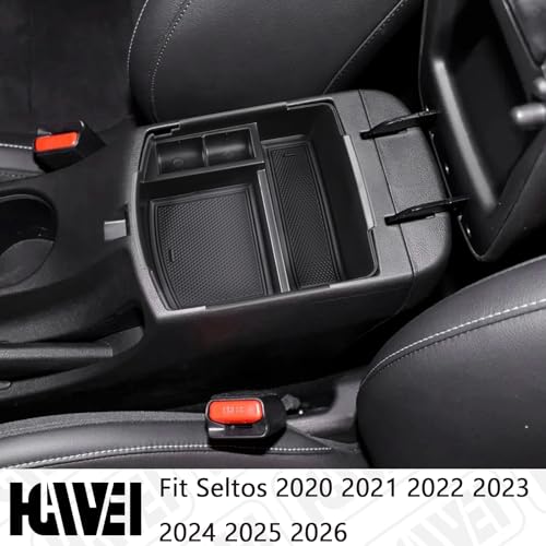 HGWEI Center Console Tray Organizer Compatible with Kia Seltos 2020 2021 2022 2023 2024 2025 2026 Accessories, Middle Armrest Insert Container ABS Secondary Storage Box, Black - Image 2