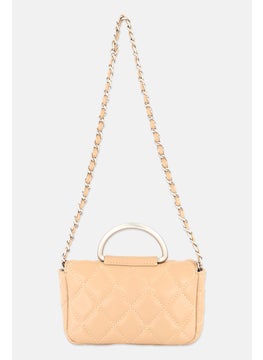 French Connection Women Quilted Crossbody Bag 11 H x 19 L x 5 W cm, Tan  - Image 2