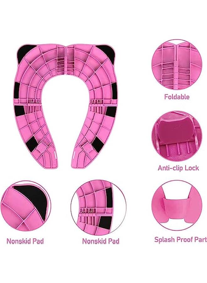 HOOKOR Travel Potties,Toddler Potty Seat Cover Travel Portable Potty Seat for Kids Non-Slip Foldable Toilet Seat Pad with Carry Bag & Splash Guard (Pink) - Image 4
