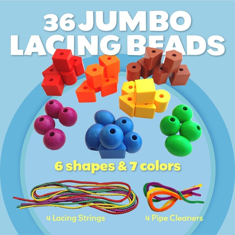 Skoolzy 46 Pcs Lacing Beads - Large Beads for Preschool Learning Activities, Sensory Toys for Toddlers 3-4, Autism Toys for Toddlers 3-4, Ideal for Cognitive and Motor Skills Development - Image 2