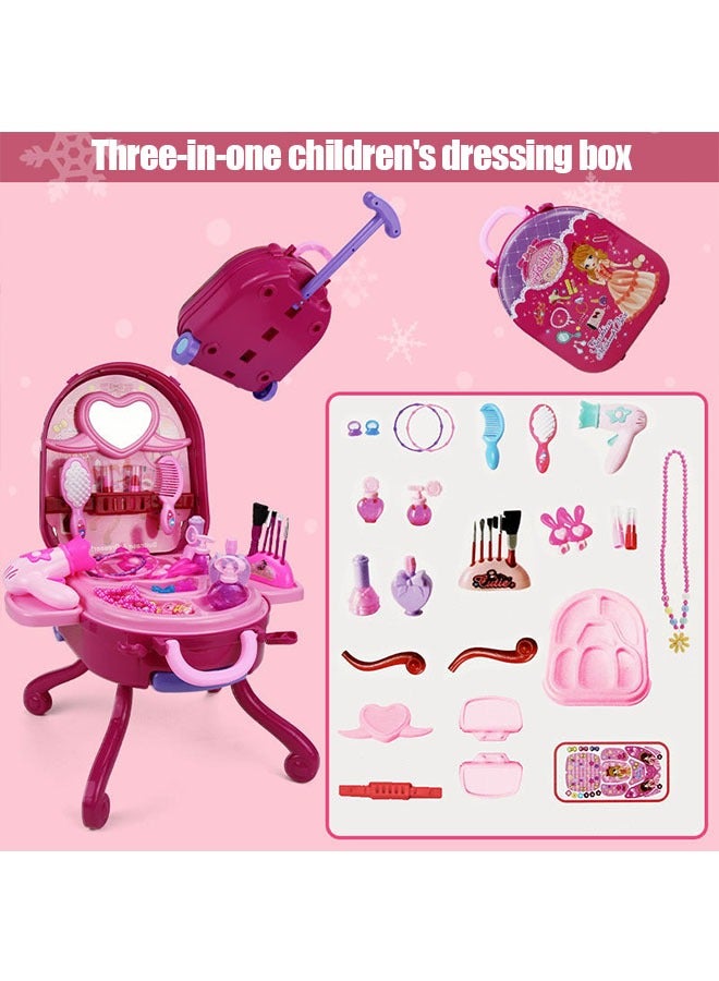 Makeup Set Toys For Girls To Dress Up Toys, Foldable Dressing Table, Removable Portable Cosmetic Bag, Portable And Easy To Store, Perfect Gift For Girls, Pink - Image 3