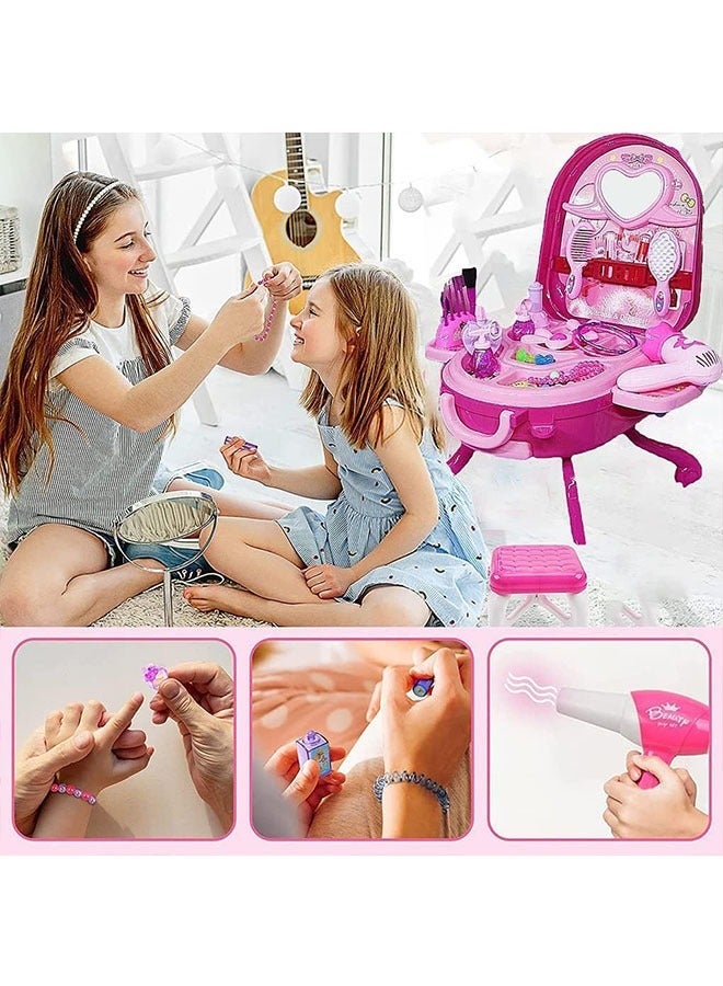 Makeup Set Toys For Girls To Dress Up Toys, Foldable Dressing Table, Removable Portable Cosmetic Bag, Portable And Easy To Store, Perfect Gift For Girls, Pink - Image 5