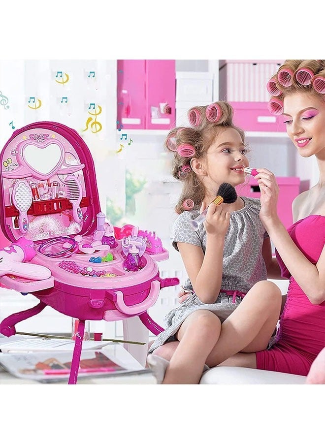 Makeup Set Toys For Girls To Dress Up Toys, Foldable Dressing Table, Removable Portable Cosmetic Bag, Portable And Easy To Store, Perfect Gift For Girls, Pink - Image 4
