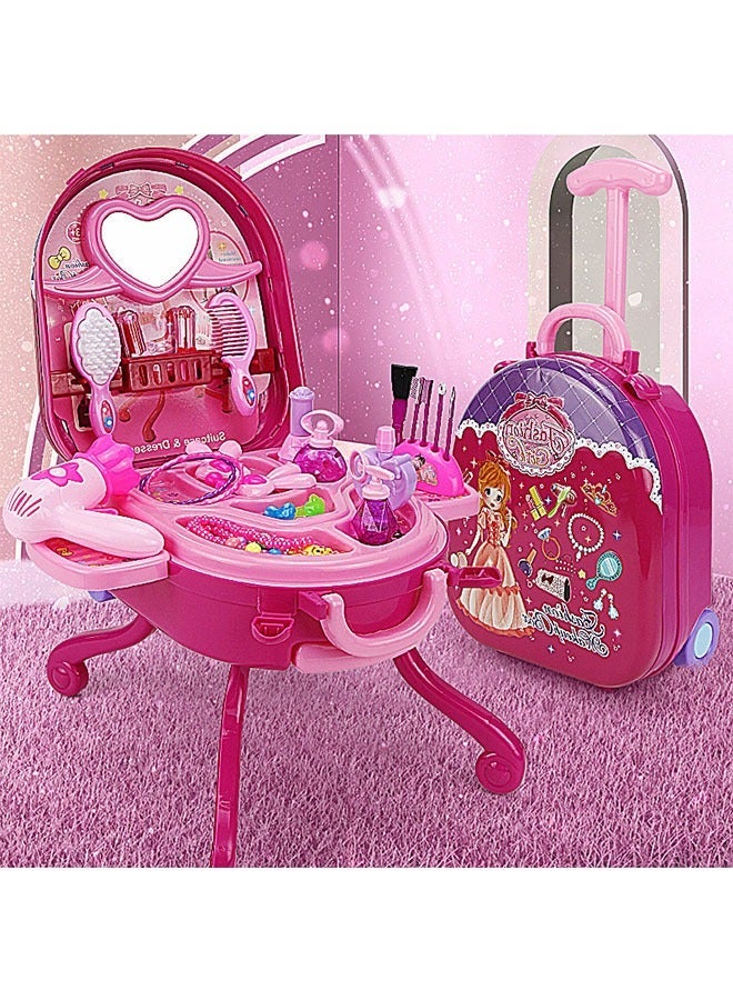 Makeup Set Toys For Girls To Dress Up Toys, Foldable Dressing Table, Removable Portable Cosmetic Bag, Portable And Easy To Store, Perfect Gift For Girls, Pink - Image 1
