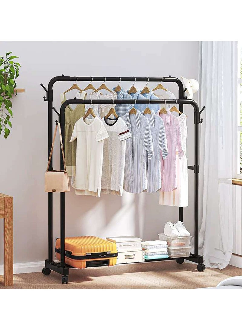 LINGWEI Clothes Rack with Rolling Lockable Wheels and Storage Shelf - Image 1