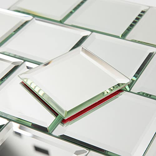Lovdeco Peel and Stick 3 Inch Beveled Mirror Glass Tile Silver Crystal Mosaic Tile for Kitchen Backsplash Bathroom (3x3 Inch, 32 Sheets) - Image 1