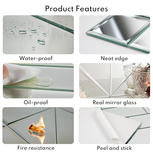 Lovdeco Peel and Stick 3 Inch Beveled Mirror Glass Tile Silver Crystal Mosaic Tile for Kitchen Backsplash Bathroom (3x3 Inch, 32 Sheets) - Image 5