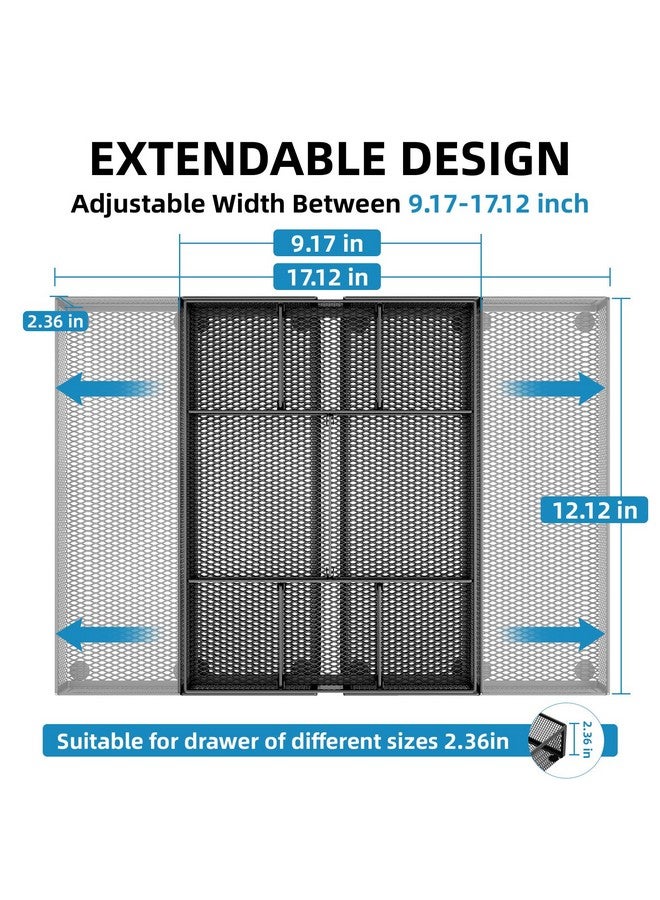 Marbrasse Expandable Desk Drawer Organizer, Mesh Drawer Organizer Tray With 10 Adjustable Compartments, Desk Organizers And Accessories, 5 Dividers Drawer For Office Supplies, Makeup & Vanity (Black) - Image 2