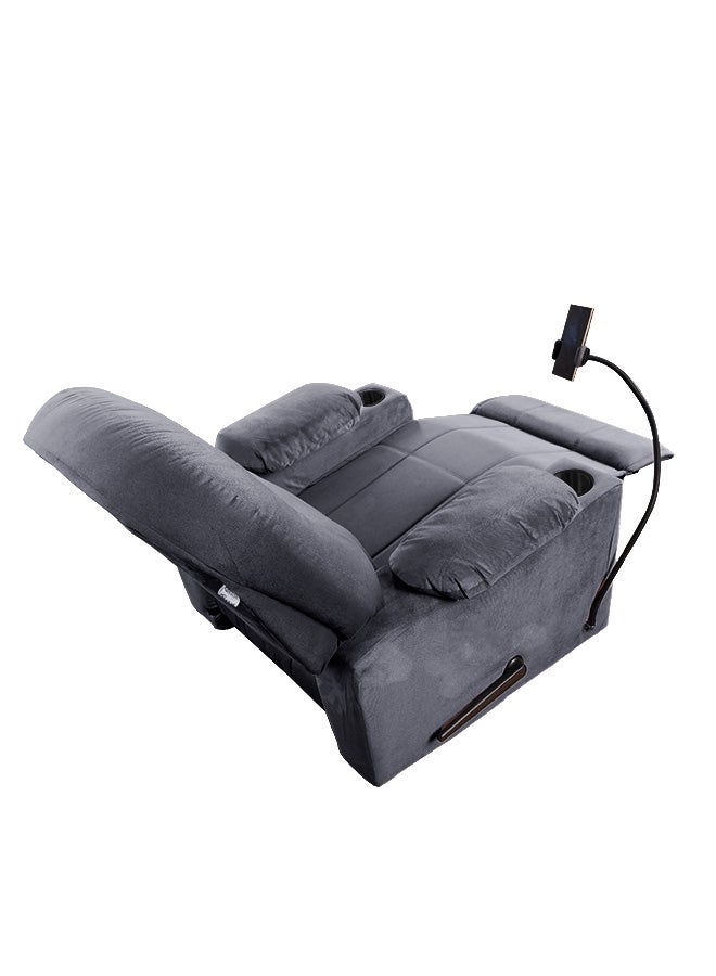 Panda | Velvet  Cinematic Recliner Chair with Phone & Plastic Cups Holder - 100x84x101 cm - Deep Grey