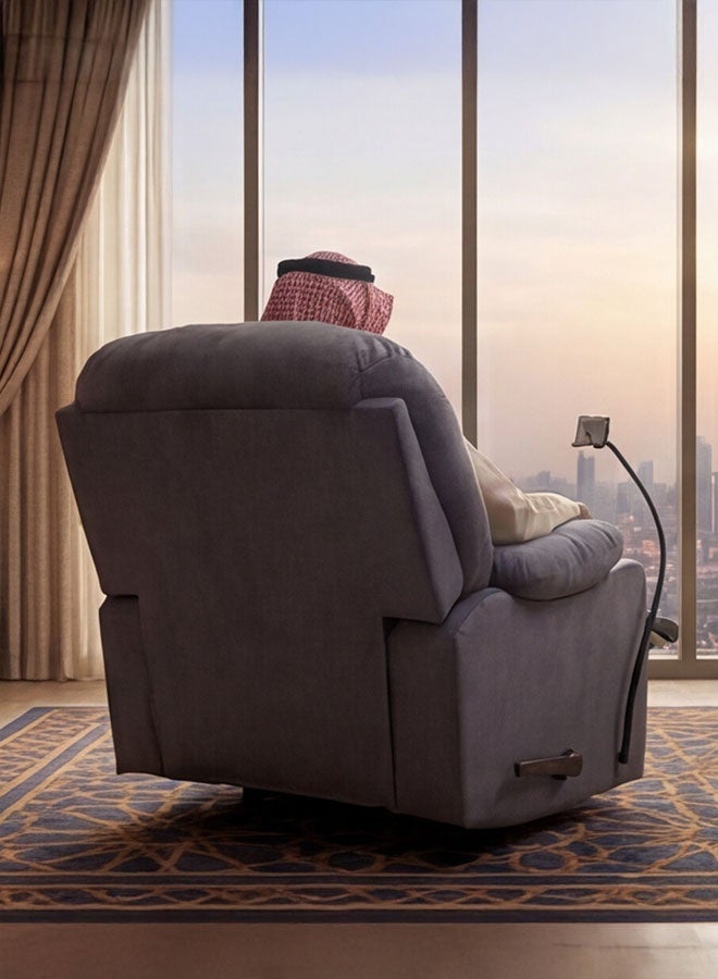 إن - هاوس كرسي استرخاء سينمائي منجد بالمخمل مع حامل أكواب بلاستيك وحامل هاتف - 100x84x101 سم - رمادي داكن - Image 4