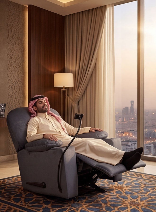 إن - هاوس كرسي استرخاء سينمائي منجد بالمخمل مع حامل أكواب بلاستيك وحامل هاتف - 100x84x101 سم - رمادي داكن - Image 3