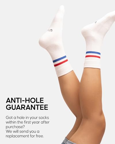 DANISH ENDURANCE Athletic Tennis Socks for Women & Men, Crew Length, 3 or 6-Packs, White Multicolor (1x Black Stripes, 1x Green/Yellow Stripes, 1x Red/Blue Stripes), Large - Image 4