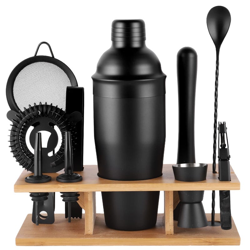 JNWINOG 11PcsCocktail Shaker Set Black Bartending Kit 25oz Cocktail Bar Set Cocktail Mix Drink Making Kit Professional Bar and Home Drink Bar Tools for BartenderMatte Black