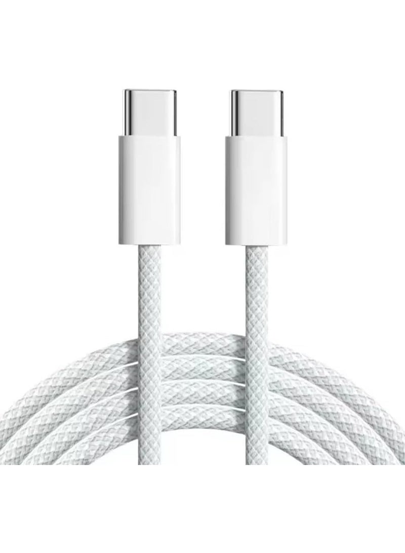 Haing Type-C to Type-C Braided Cable, 3A 60W Fast Charging, Durable Nylon USB-C Cable for Smartphones, Tablets & Laptops – White - Image 1