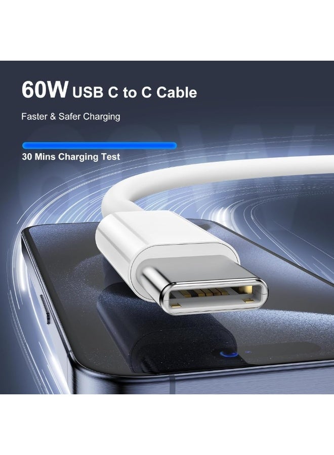 Haing Type-C to Type-C Braided Cable, 3A 60W Fast Charging, Durable Nylon USB-C Cable for Smartphones, Tablets & Laptops – White - Image 3