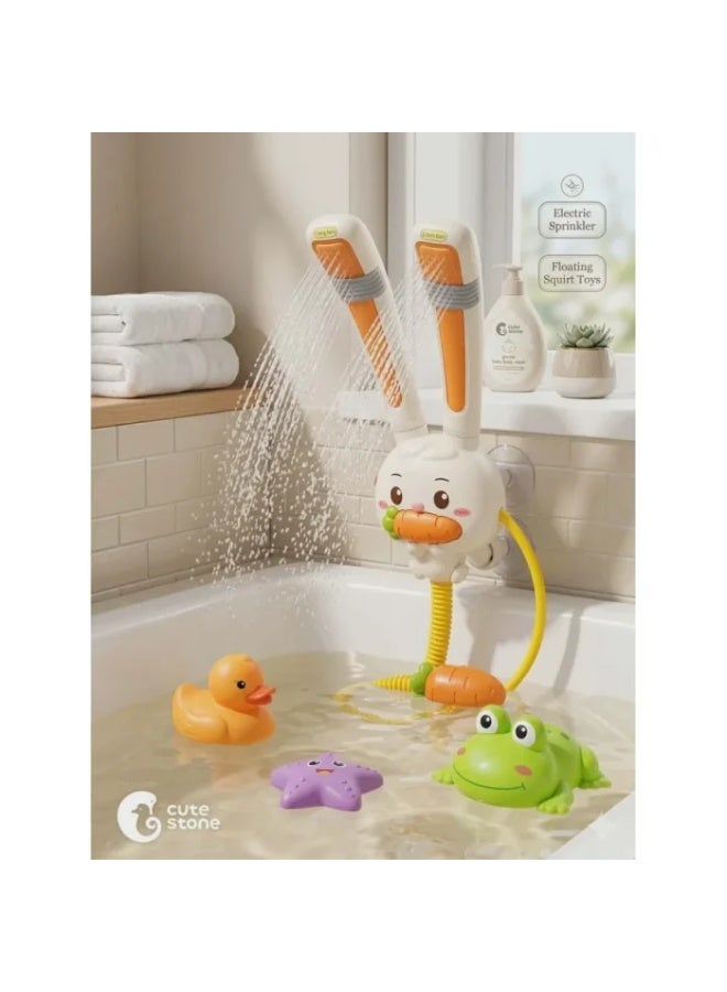 Cute Stone Electric Bunny Bath Toy with Dual Sprinkler Ears - Floating Squirt Toys Set (Duck, Frog, Starfish) - Waterproof Bathtub Water Pump for Toddlers - Image 3