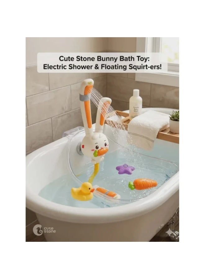 Cute Stone Electric Bunny Bath Toy with Dual Sprinkler Ears - Floating Squirt Toys Set (Duck, Frog, Starfish) - Waterproof Bathtub Water Pump for Toddlers - Image 1