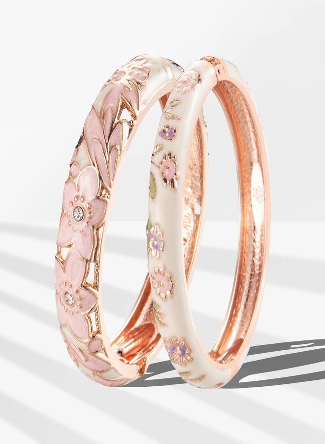 wynameleri UJOY Fashion Enamel Bangle Bracelet Pink and White for Women 2 pcs Set in Gift Box - Image 5