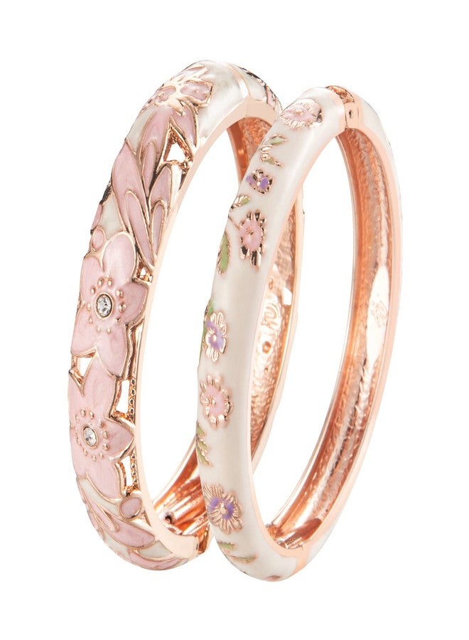 wynameleri UJOY Fashion Enamel Bangle Bracelet Pink and White for Women 2 pcs Set in Gift Box - Image 1