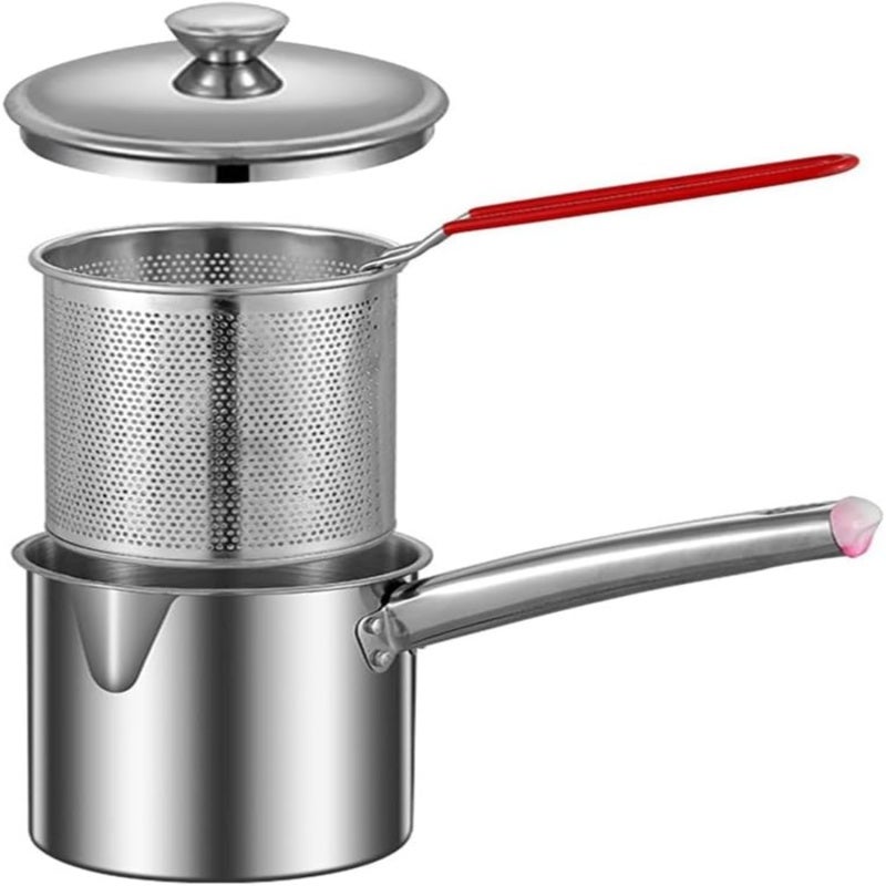 Stainless Steel Frying Pot: Silver, Durable Long-Lasting Build - Multi-Purpose Design for Frying & Other Cooking Tasks, With Strainer & Lid for Easy Oil Draining, Heat Locking for Home Kitchen Use - Image 2